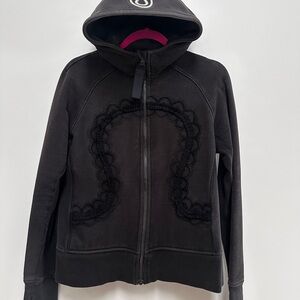 Lululemon Scuba Black Hooded Zip-Up Hoodie with Embroidered Details